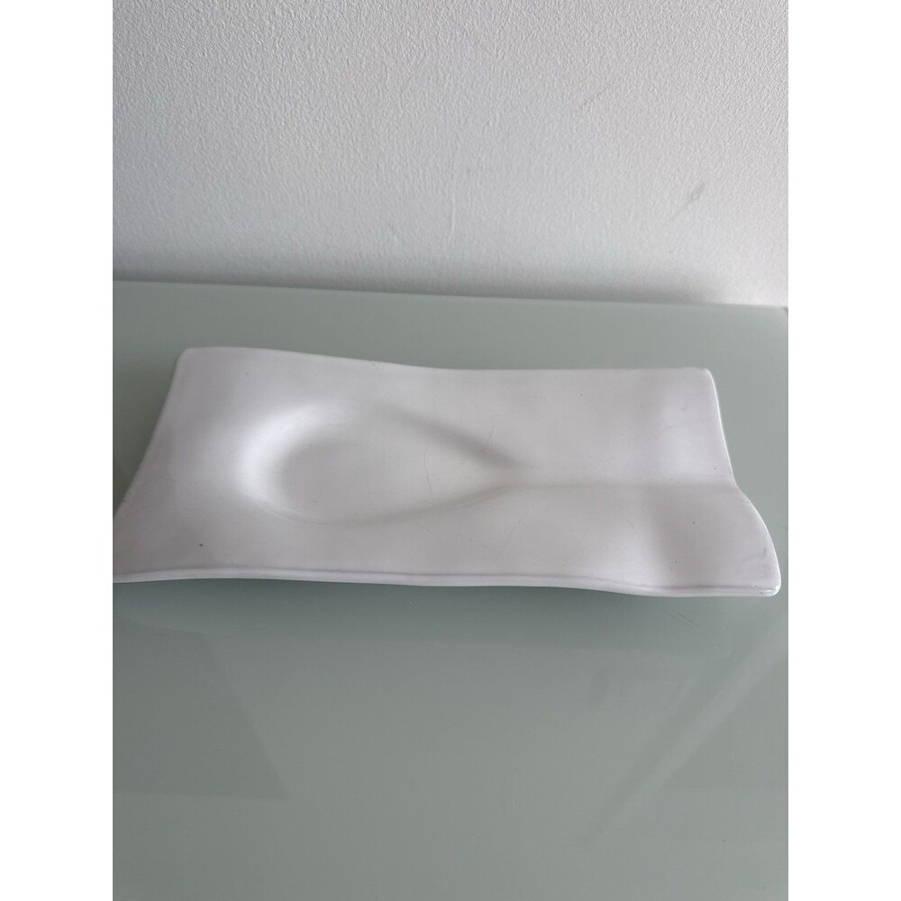 ✿ Pier 1 Imports Portugal Ceramic Spoon Rest White Modern Kitchen Dish Decor